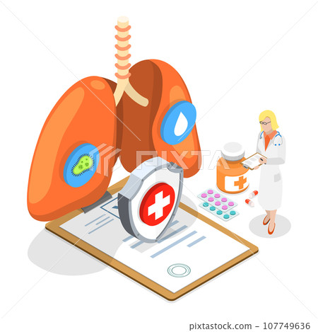 3D Isometric Flat Vector Illustration of Lung Disease. Item 1 107749636