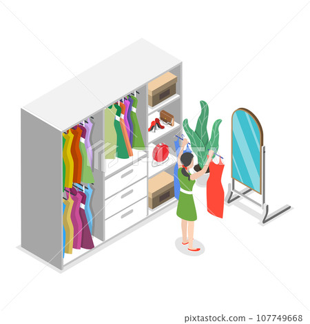 3D Isometric Flat Vector Set of Wardrobes. Item 3 3D Isometric Flat Vector Set of Wardrobes. Item 3 107749668