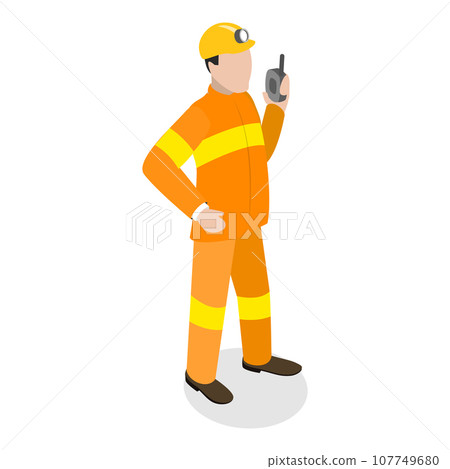 3D Isometric Flat Vector Set of Firefighter Characters. Item 4 107749680