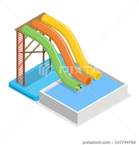 3D Isometric Flat Vector Set of Aquapark Scenes. Item 2 107749708