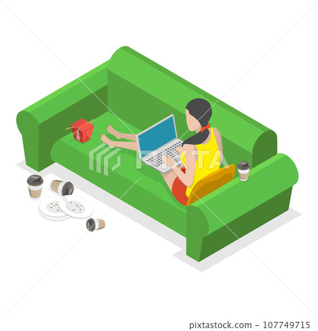 3D Isometric Flat Vector Illustration of Sedentary Lifestyle. Item 2 107749715