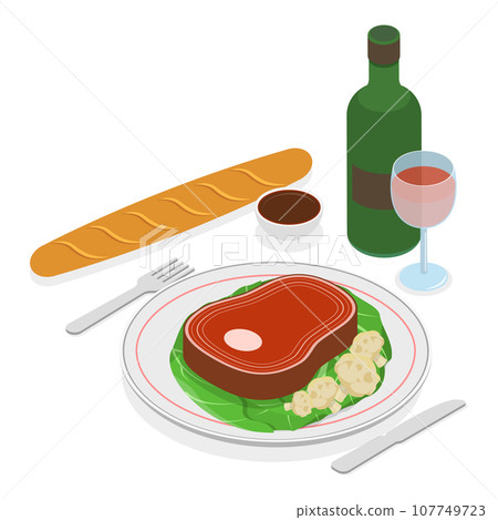 3D Isometric Flat Vector Set of Classic European Cuisine. Item 2 107749723