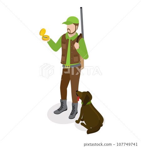 3D Isometric Flat Vector Set of Hunters. Item 3 107749741