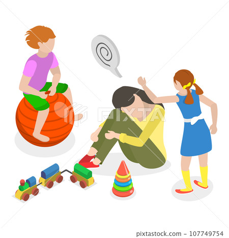 3D Isometric Flat Vector Illustration of ADHD Problem. Item 4 107749754