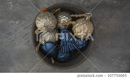 Christmas decoration on gray background . Copy spase. Christmas decoration on gray background . Copy spase. 107750065