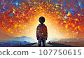 Shining multicolored sky in front of boy suffering from autism spectrum disorder. generated  AI 107750615