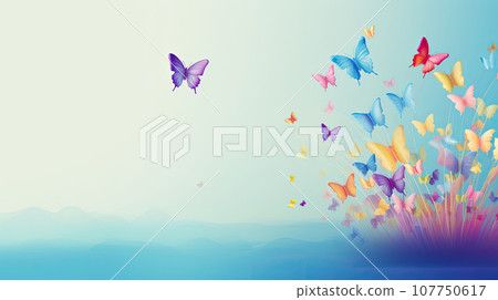 Background with colorful butterflies - concept on the topic of autism awareness. generated AI Background with colorful butterflies - concept on the topic of autism awareness. generated AI 107750617