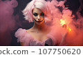 Woman girl with an intimidating makeup on face on the eve of Halloween. generated  AI 107750620