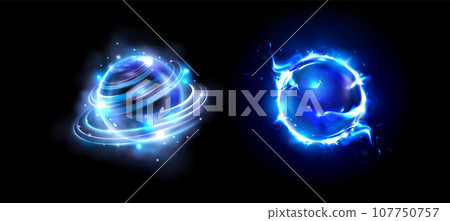 Magic energy ball, blue fire power orb game icon 107750757