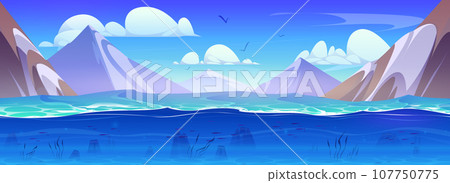 Mountain lake with underwater view 107750775