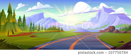 Summer mountain road landscape cartoon vector Summer mountain road landscape cartoon vector 107750784