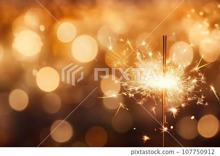 Burning sparkler on bokeh light background. Generative AI 107750912