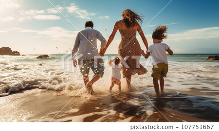 Family playing in the sea Family playing in the sea 107751667