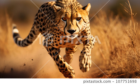 Cheetah illuminated by the setting sun 107751698