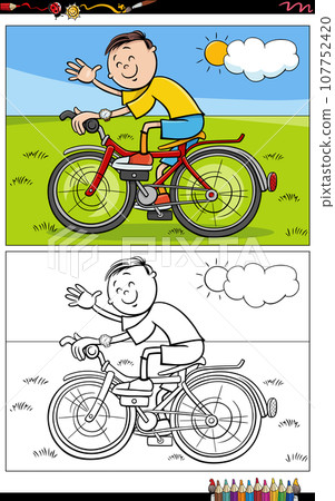 cartoon teen boy riding a bicycle coloring page 107752420