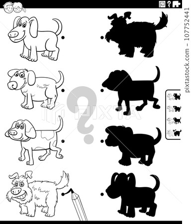 shadow game with cartoon dog characters coloring page 107752441