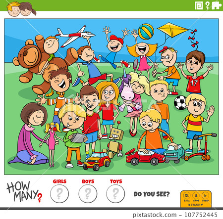 counting cartoon children and toys educational activity 107752445
