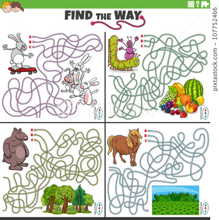 maze activities set with cartoon animal characters maze activities set with cartoon animal characters 107752466