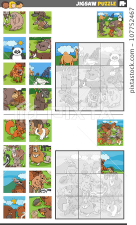 jigsaw puzzle activities set with wild animal characters jigsaw puzzle activities set with wild animal characters 107752467