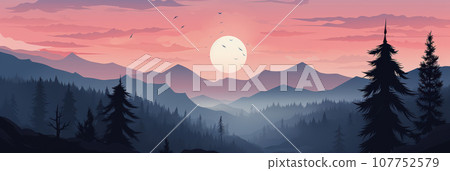 Mystical mysterious fog in the forest Mystical mysterious fog in the forest 107752579