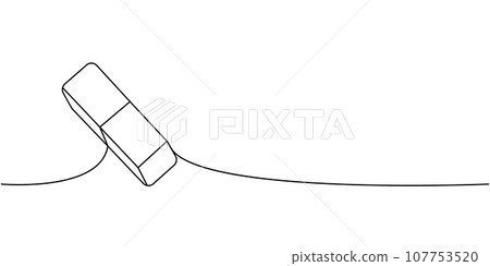 School rubber eraser, office supplies one line continuous drawing. Back to school continuous one line illustration. Vector minimalist illustration. School rubber eraser, office supplies one line continuous drawing. Back to school continuous one line illustration. Vector minimalist illustration. 107753520