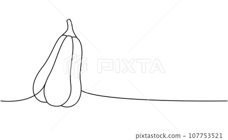 Halloween pumpkin, autumn vegetable one line continuous drawing. Halloween pumpkin continuous one line illustration. Vector minimalist illustration. 107753521