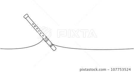 Flute one line continuous drawing. Musical instruments continuous one line illustration. Vector minimalist linear illustration. Flute one line continuous drawing. Musical instruments continuous one line illustration. Vector minimalist linear illustration. 107753524