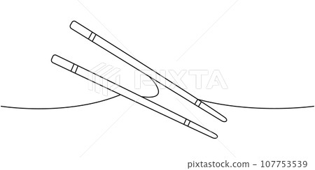 Chopsticks one line continuous drawing. Japanese cuisine, traditional food continuous one line illustration. Vector minimalist linear illustration. 107753539