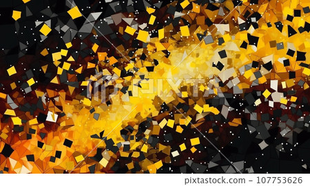 background with yellow and black, Abstract background flowing glowing triangular fragments, yellow, black, AI generated. 107753626