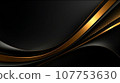 black and golden line elements and light, wave,curve, glow effect decoration, on black background, AI generated. 107753630