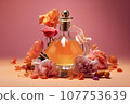 bottle of perfume with flowers, AI generated. 107753639