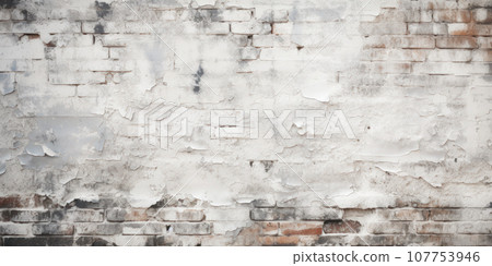 Vintage wall with white worn paint, old plaster texture background 107753946