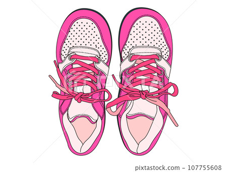 Sneakers A top-down illustration of pink sports shoes 107755608