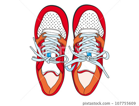 運動鞋從上方看的紅色和淺藍色運動鞋插圖圖示素材 107755609