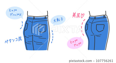 下垂屁股和美臀對比插畫素材 下垂屁股和美臀對比插畫素材 107756261