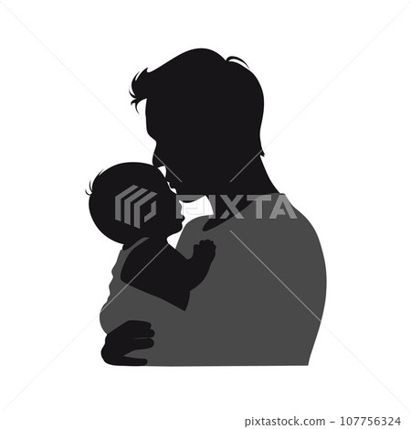 Dad and newborn baby silhouette, father holding baby silhouette, father love his child Dad and newborn baby silhouette, father holding baby silhouette, father love his child 107756324