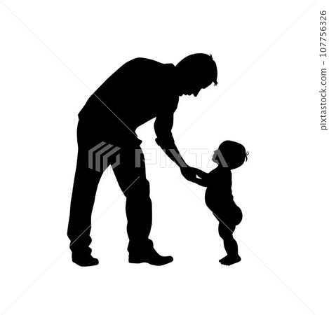 Dad and baby silhouette, dad teaches baby how to walk silhouette, baby walk Dad and baby silhouette, dad teaches baby how to walk silhouette, baby walk 107756326