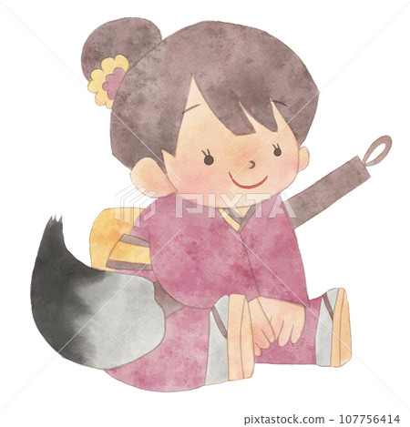 一個穿著和服拿著畫筆的女孩的插圖 107756414