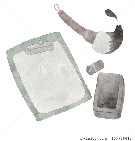 Illustration of a set of calligraphy tools 107756415