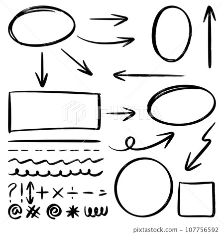 Doodle sketch style of Hand drawn lines, Arrows, circles and curves vector illustration for concept design. Doodle sketch style of Hand drawn lines, Arrows, circles and curves vector illustration for concept design. 107756592