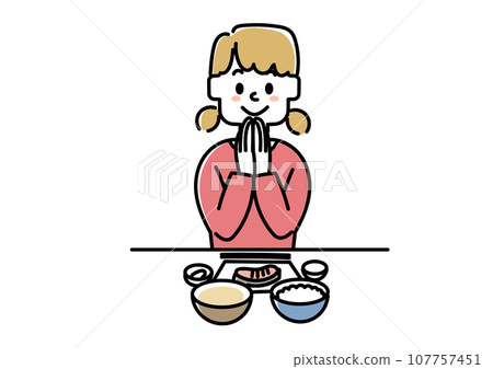 Illustration of a girl about to eat a meal 107757451