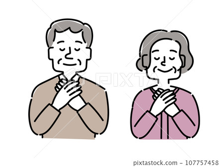 一組看起來如釋重負、放鬆的老年男女的插圖 一組看起來如釋重負、放鬆的老年男女的插圖 107757458