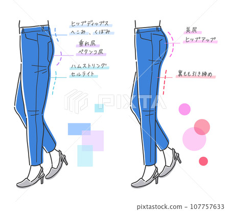 Comparison illustration material of saggy butt and beautiful butt 107757633