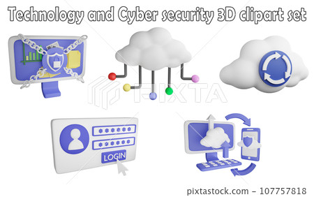 Technology and cyber security clipart element ,3D render technology concept isolated on white background icon set No.2 107757818