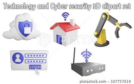 Technology and cyber security clipart element ,3D render technology concept isolated on white background icon set No.3 Technology and cyber security clipart element ,3D render technology concept isolated on white background icon set No.3 107757819