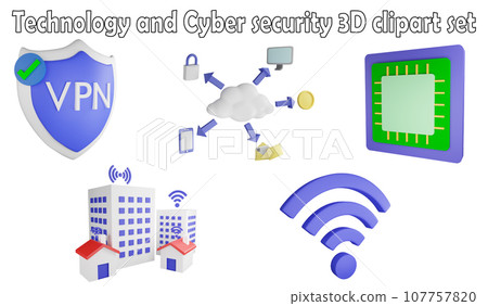 Technology and cyber security clipart element ,3D render technology concept isolated on white background icon set No.4 Technology and cyber security clipart element ,3D render technology concept isolated on white background icon set No.4 107757820