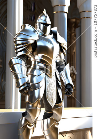 stands tall donning a magnificent high armored suit in silver stands tall donning a magnificent high armored suit in silver 107757872