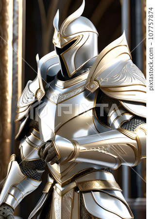 stands tall donning a magnificent high armored suit in silver stands tall donning a magnificent high armored suit in silver 107757874