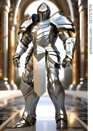 stands tall donning a magnificent high armored suit in silver stands tall donning a magnificent high armored suit in silver 107757876