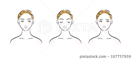 用於美容的女性臉部和表情插圖顏色 1 用於美容的女性臉部和表情插圖顏色 1 107757939